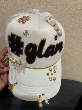 Customize Junk Trucker Glam Embellished White Women's Baseball Cap